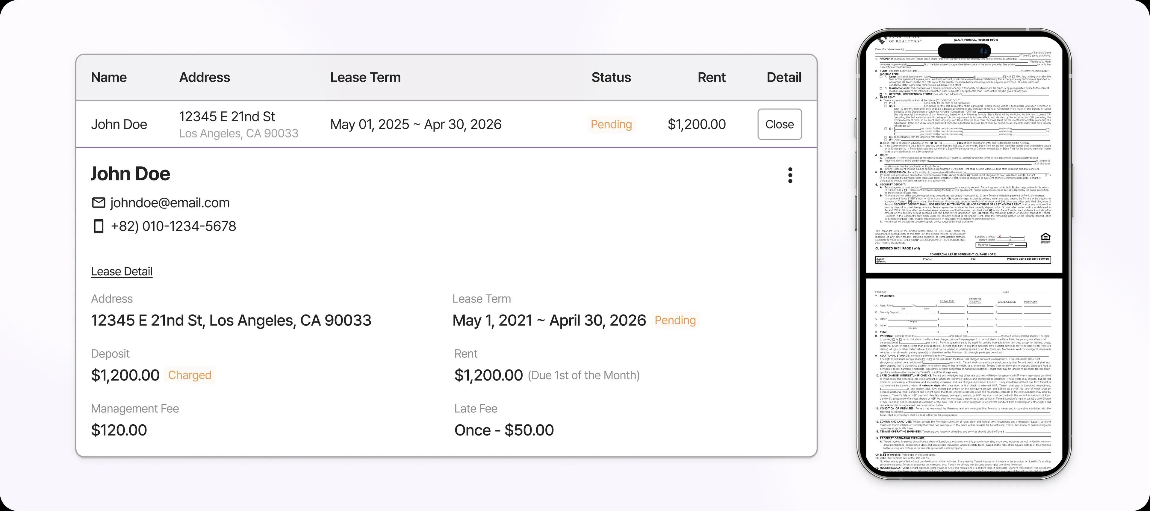 Lease Management Mobile View
