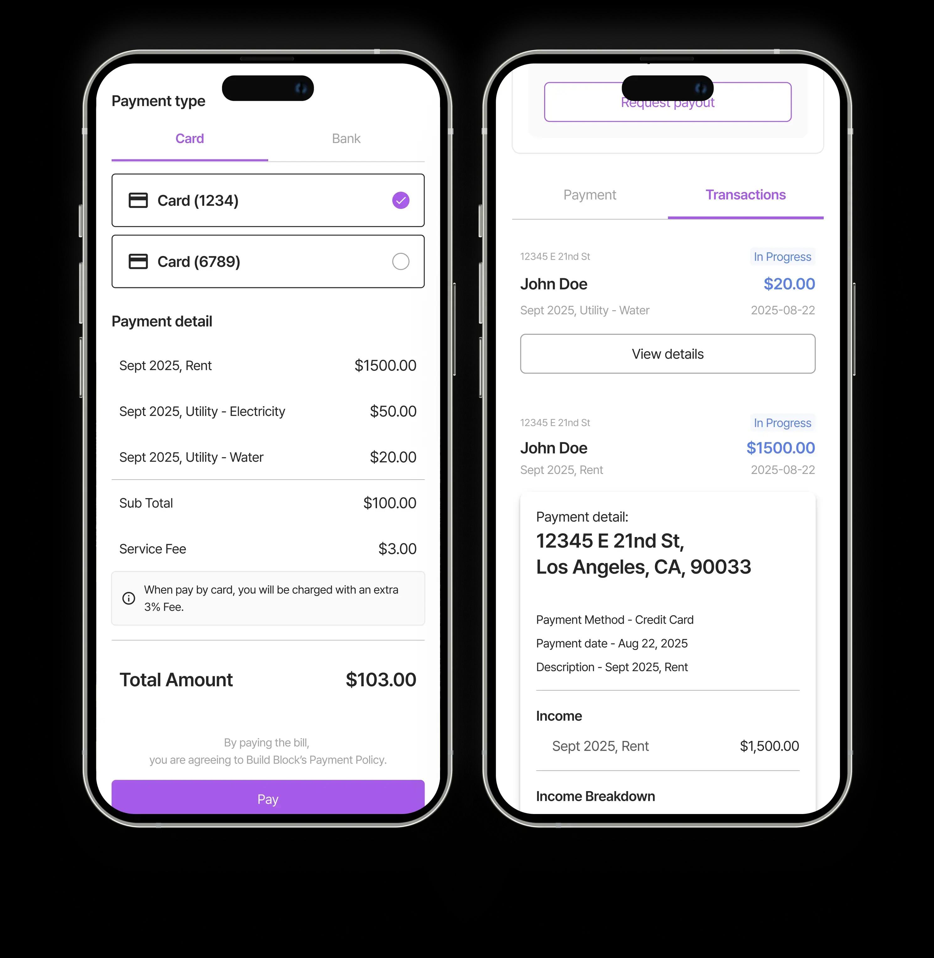 Payment Management Features Mobile View